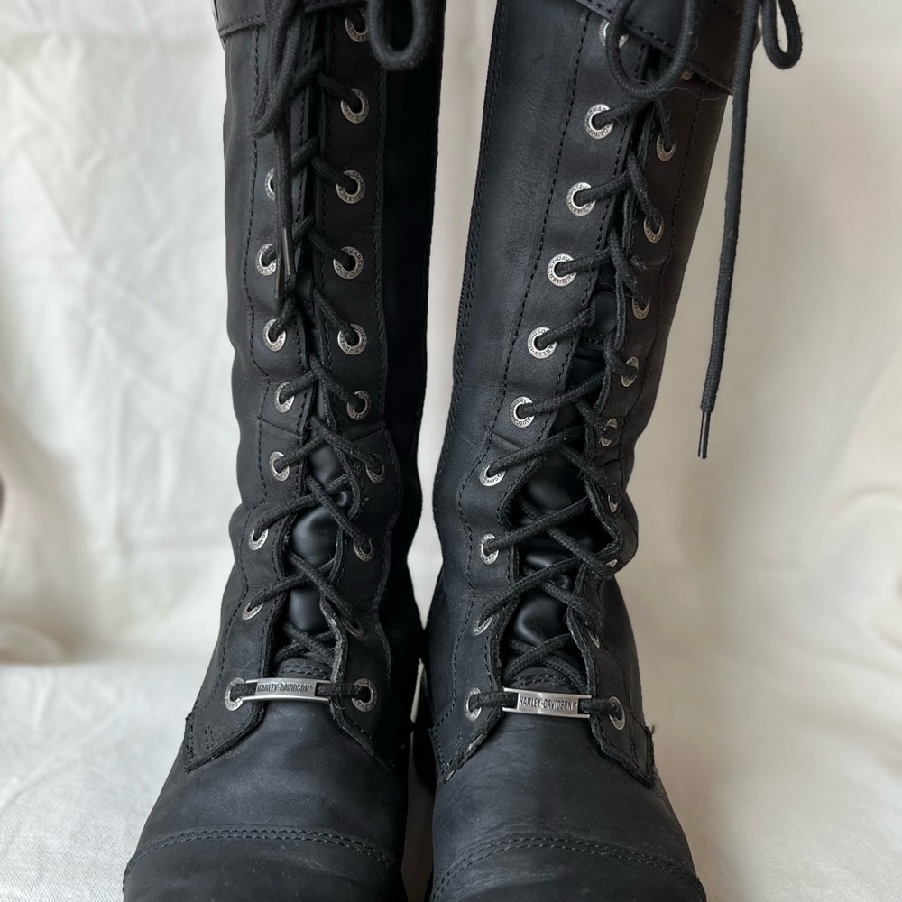 Harley Davidson Tall Leather Lace Up Boots Size 8 1/2 - Picture 2 of 8